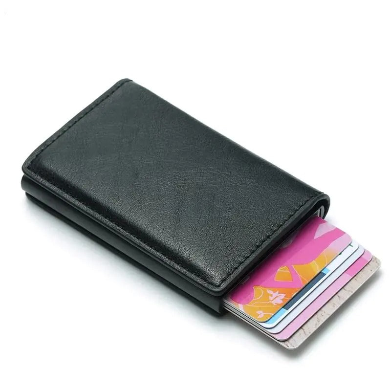 Carteira Slim Antifurto RFID com ejeção automática de cartões.