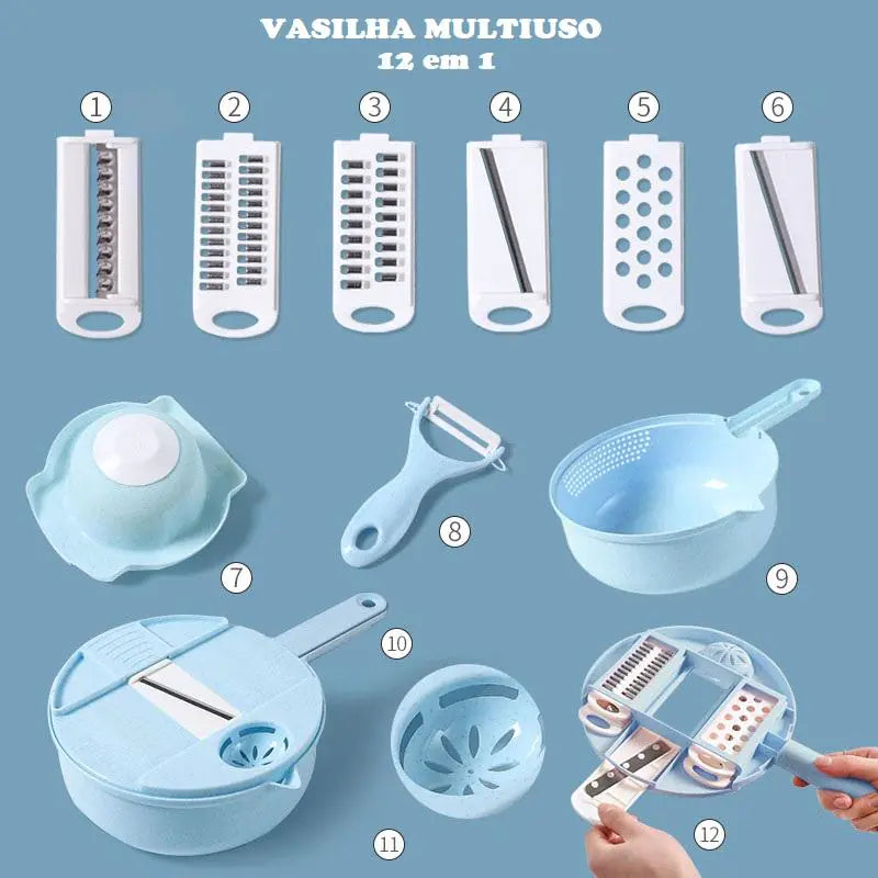 Vasilha Multiuso (12 em 1) Ralador / Descascador